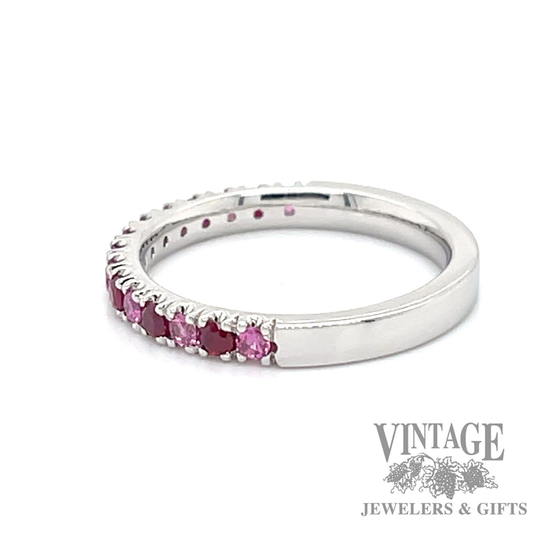 Pink sapphire and ruby 14k white gold Stacker Ring side1