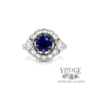 Royal Blue Sapphire diamond halo platinum ring