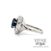 Royal Blue Sapphire diamond halo platinum ring side1