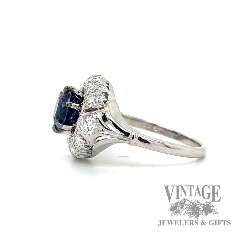 Royal Blue Sapphire diamond halo platinum ring side1
