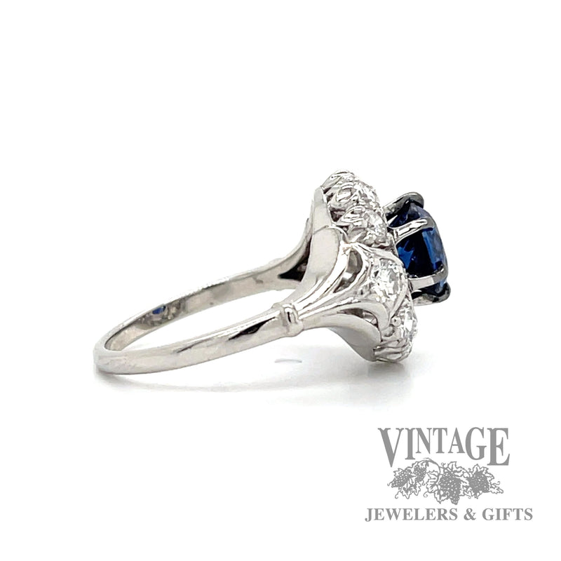 Royal Blue Sapphire diamond halo platinum ring side2