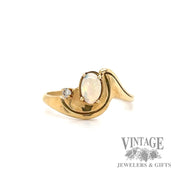 White opal and diamond freeform 14k gold ring