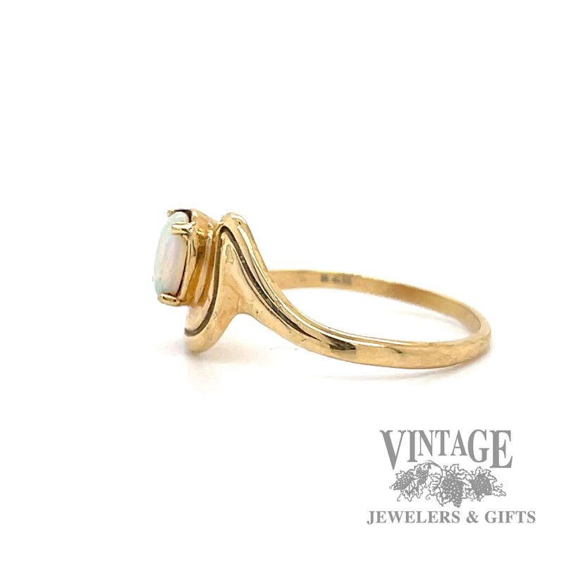 White opal and diamond freeform 14k gold ring side1