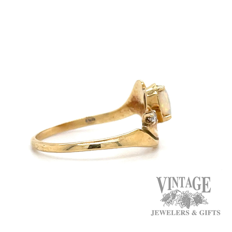 White opal and diamond freeform 14k gold ring side2