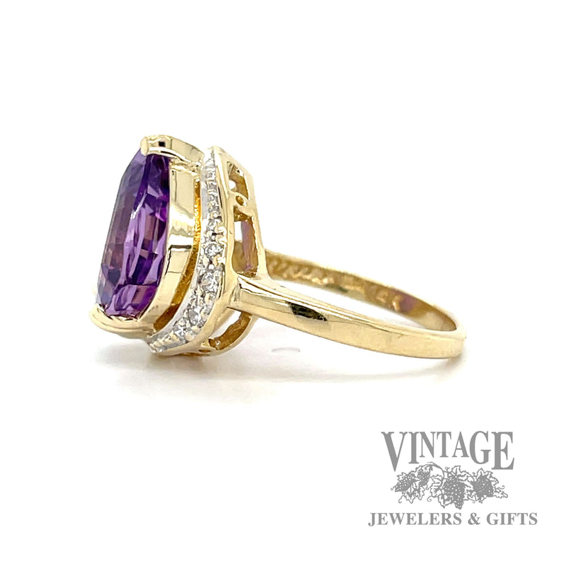 Amethyst and tapered diamond halo 14k gold ring