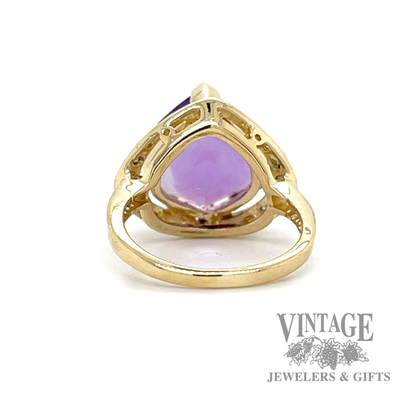 Amethyst and tapered diamond halo 14k gold ring