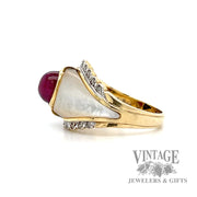 Ruby, black and white inlay with diamond accent 14k gold ring side1