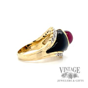 Ruby, black and white inlay with diamond accent 14k gold ring side2