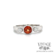 Orange garnet and diamond 14k white gold ring
