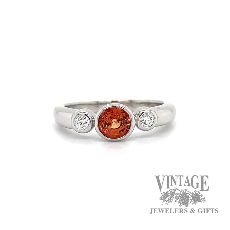 Orange garnet and diamond 14k white gold ring