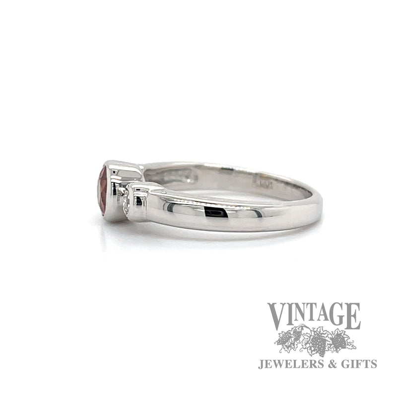 Orange garnet and diamond 14k white gold ring side1