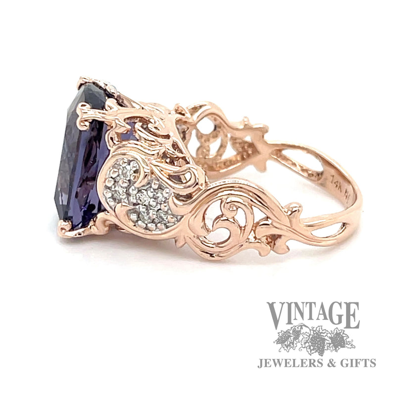 Amethyst & diamond 14k rose gold ring side1
