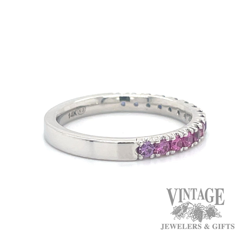 Blue/purple/pink ombré gradient sapphire 14k white gold ring band