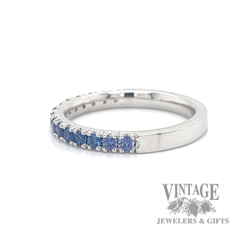 Blue/purple/pink ombré gradient sapphire 14k white gold ring band