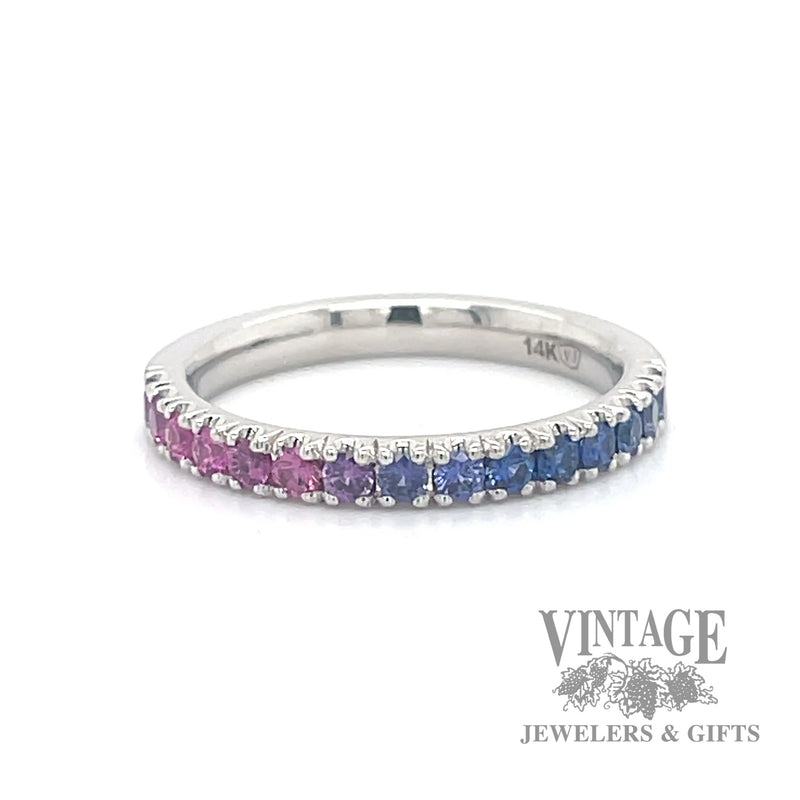 Blue/purple/pink ombré gradient sapphire 14k white gold ring band
