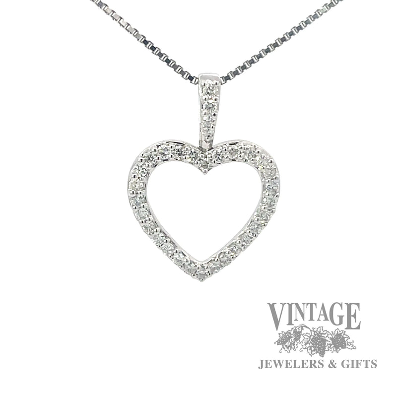 Diamond 18k white gold open heart pendant and bail