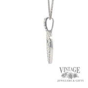 Diamond 18k white gold open heart pendant and bail side