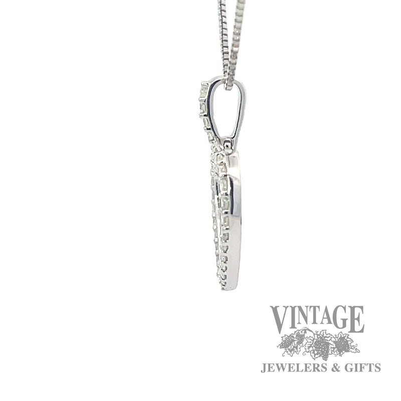 Diamond 18k white gold open heart pendant and bail side