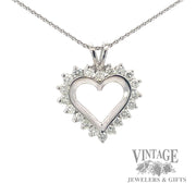 Diamond open heart 14k white gold pendant