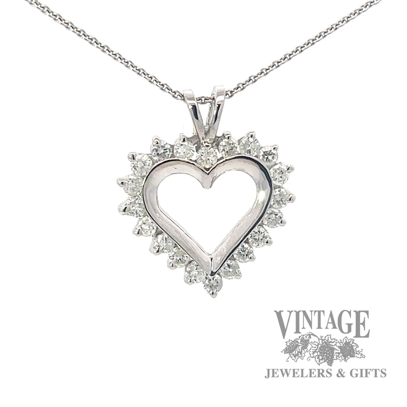Diamond open heart 14k white gold pendant