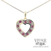Ruby and diamond 10k gold heart pendant