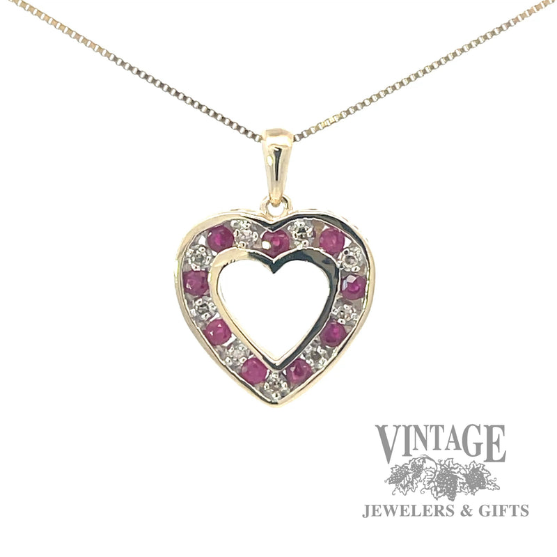 Ruby and diamond 10k gold heart pendant