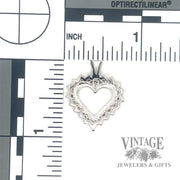 Diamond open heart 14k white gold pendant back and scale