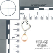 Pearl dangle 14k white gold heart pendant back and scale