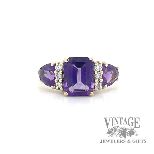 3 amethyst and diamond 14k gold ring