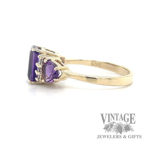 3 amethyst and diamond 14k gold ring side1