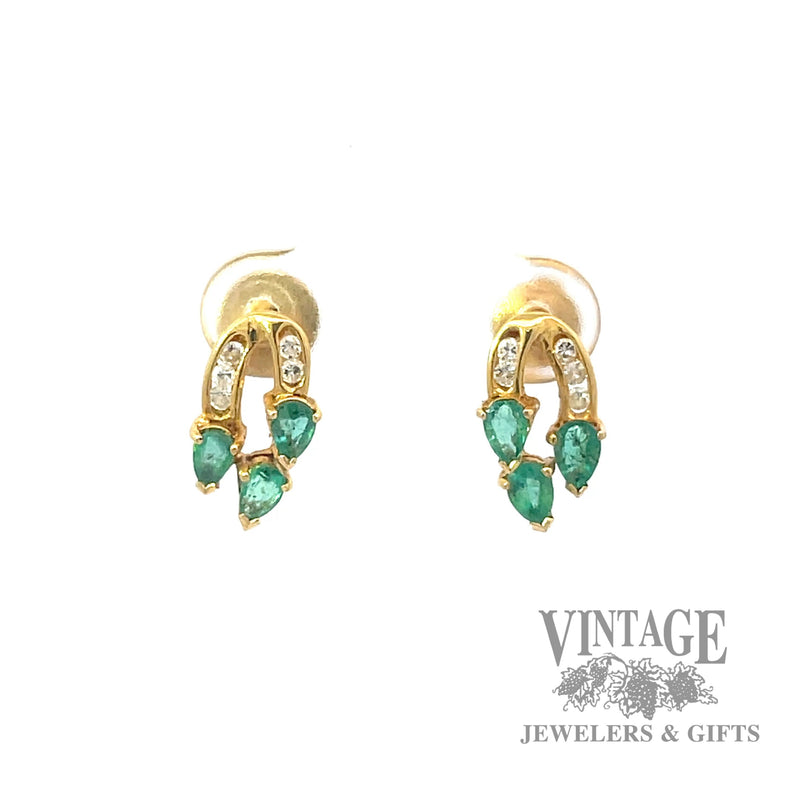 Emerald and diamond 18k gold stud earrings