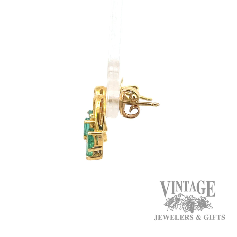 Emerald and diamond 18k gold stud earrings side