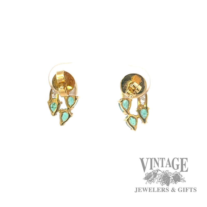 Emerald and diamond 18k gold stud earrings back