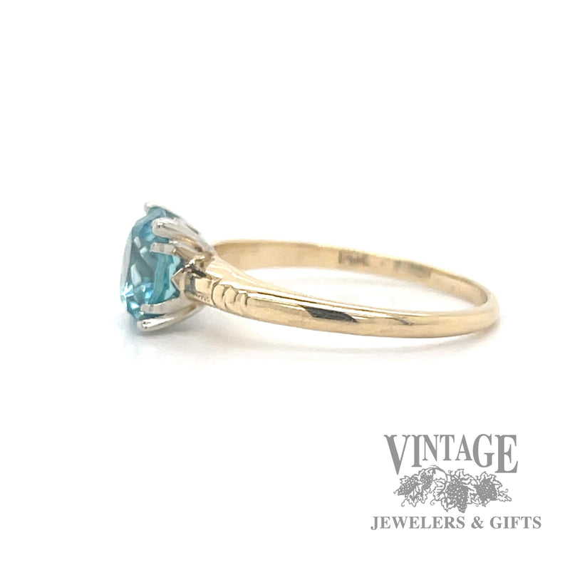 Blue zircon vintage 14k gold ring side1