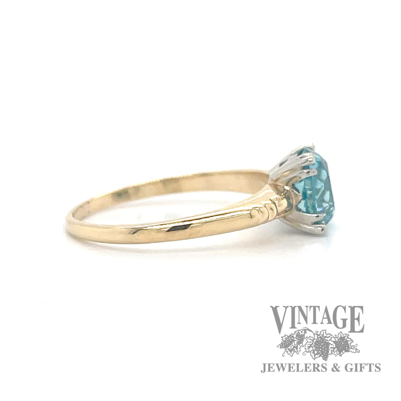 Blue zircon vintage 14k gold ring side2