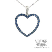 Sapphire and diamond 14k white gold heart pendant