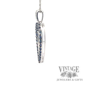 Sapphire and diamond 14k white gold heart pendant side