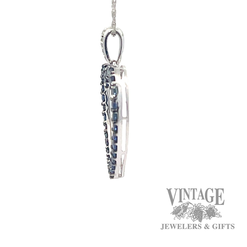 Sapphire and diamond 14k white gold heart pendant side