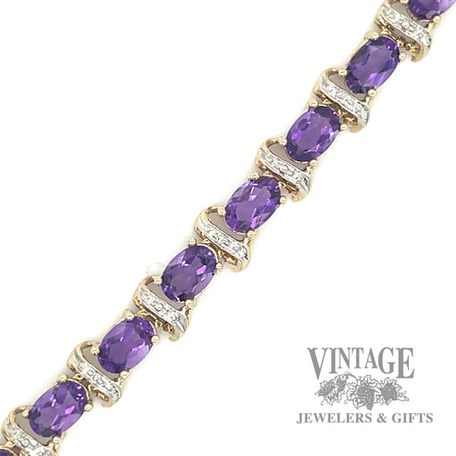 7.5" amethyst diamond 10k gold link bracelet