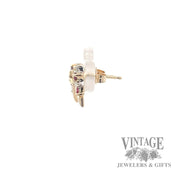 Ruby and diamond open heart 14k gold stud earrings side