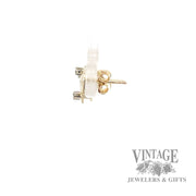 Two heart diamond 14k gold stud earrings side