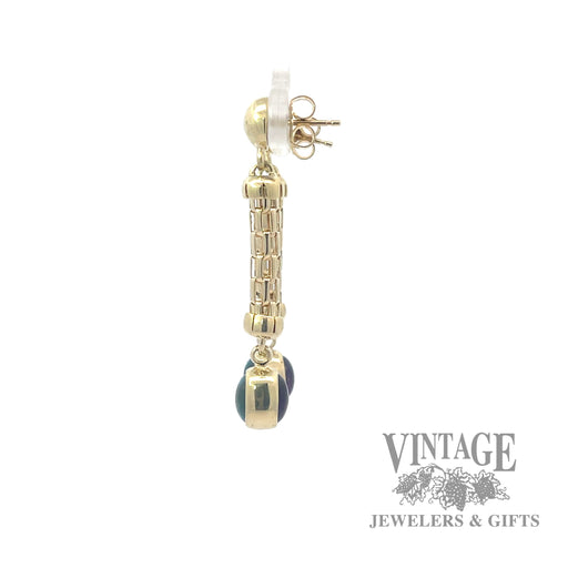 Aquamarine and amethyst 14k gold drop earrings side