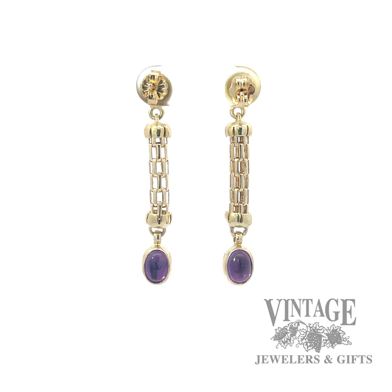Aquamarine and amethyst 14k gold drop earrings back
