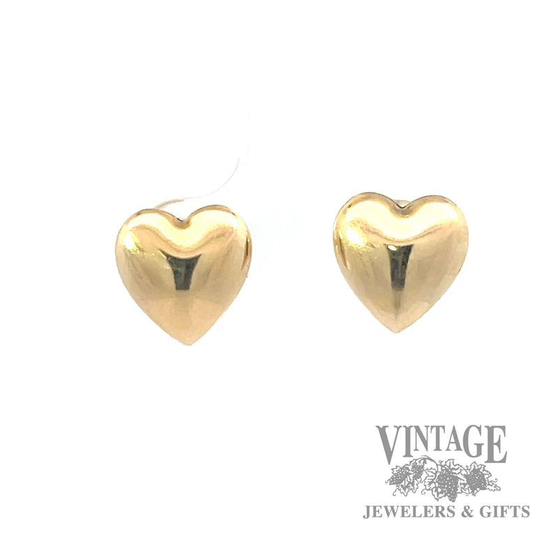 14k gold polished heart stud earrings