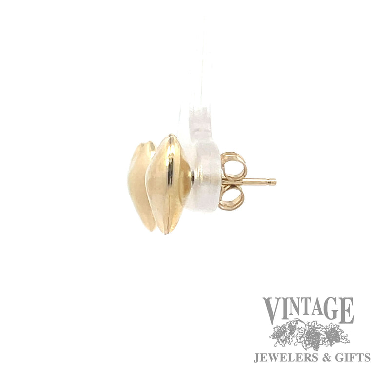 14k gold polished heart stud earrings side