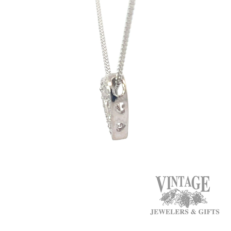 Diamond platinum open heart slide pendant side