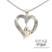 Diamond 10k white and yellow gold mother heart pendant