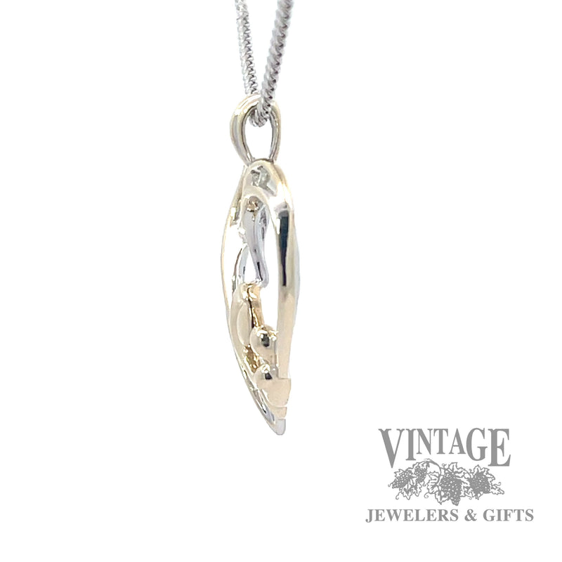 Diamond 10k white and yellow gold mother heart pendant side