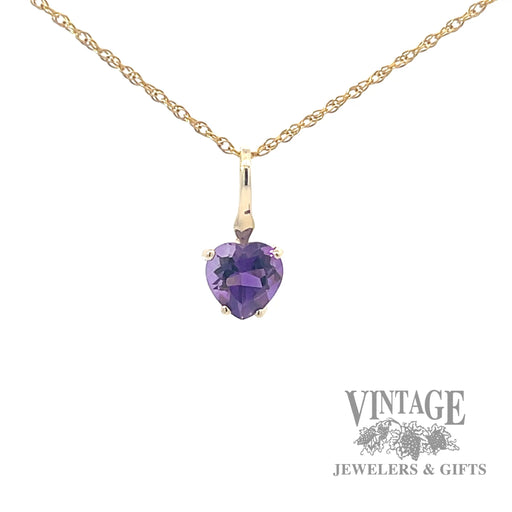 Amethyst heart solitaire 14k gold pendant