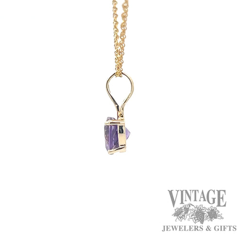 Amethyst heart solitaire 14k gold pendant side